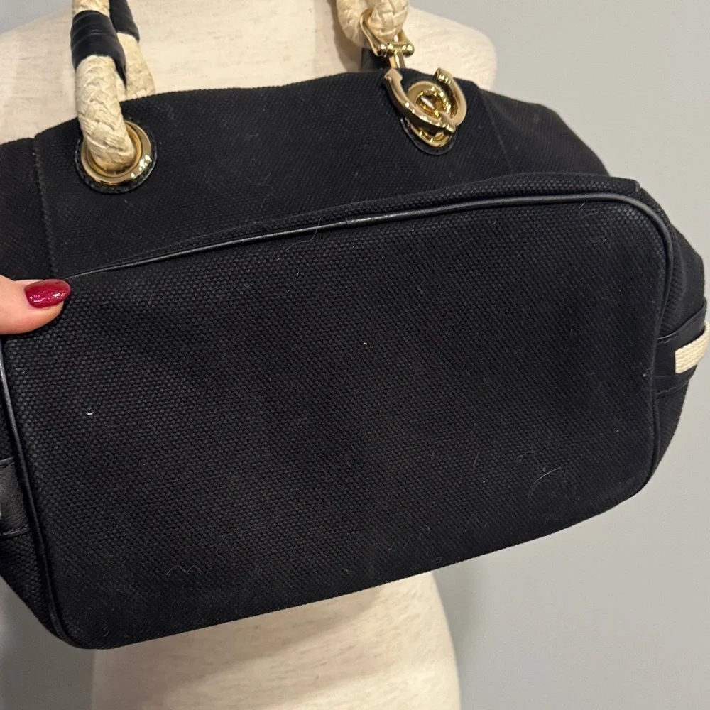 Michael Kora Black Canvas Tote with Rope Handles